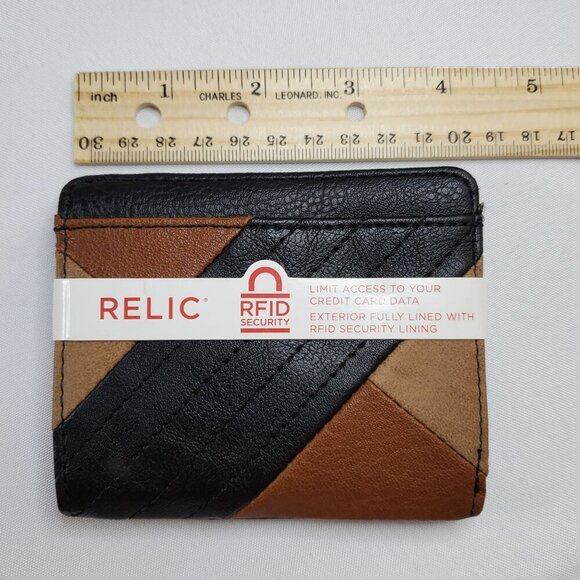 Relic Mens Bifold Wallet Card Holder Black & Brown Leather RFID-Blocking - Picture 3 of 8